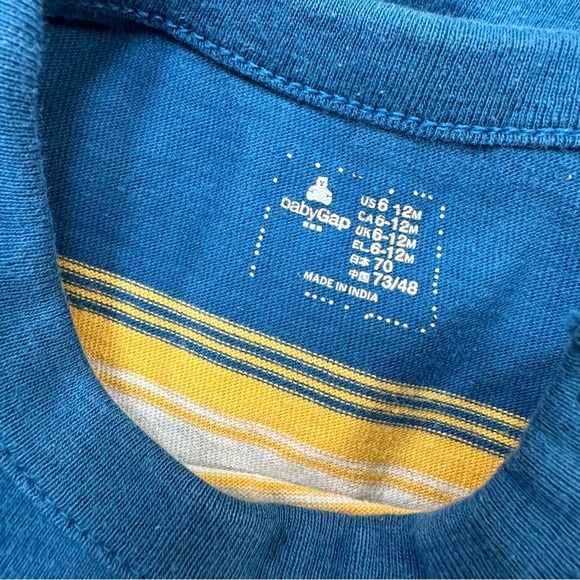 ⭐️ 5 for $25 Baby GAP Blue and Yellow Striped Cotton Onesie Size 6-12 Months - Picture 3 of 4